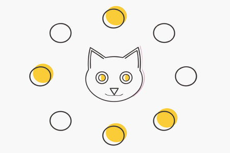 Cat in doodle cartoon style on white background