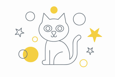 Cat in doodle cartoon style on white backgroundのイラスト素材