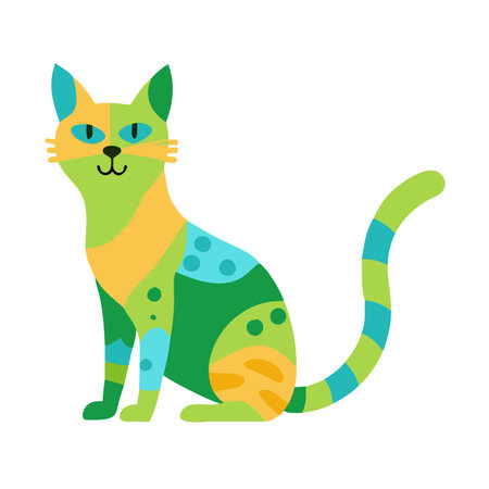 Cat in doodle cartoon style on white backgroundのイラスト素材