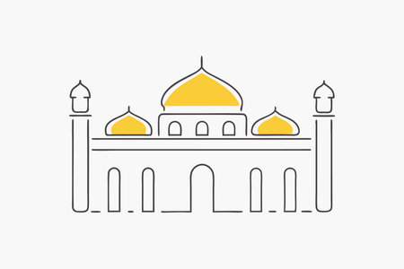 Mosque continuous one line art on white backgroundのイラスト素材