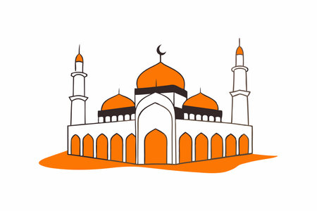 Mosque continuous one line art on white backgroundのイラスト素材