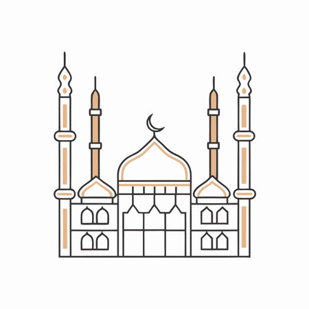 Mosque continuous one line art on white backgroundのイラスト素材