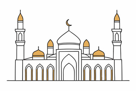 Mosque continuous one line art on white backgroundのイラスト素材