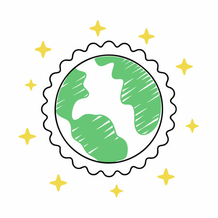Planet Earth in doodle cartoon style on white backgroundのイラスト素材