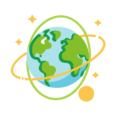 Planet Earth in doodle cartoon style on white backgroundのイラスト素材
