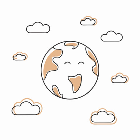 Planet Earth in doodle cartoon style on white backgroundのイラスト素材