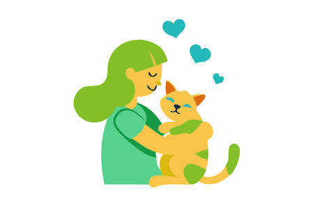 Minimalist girl hugging cat with love on white backgroundのイラスト素材