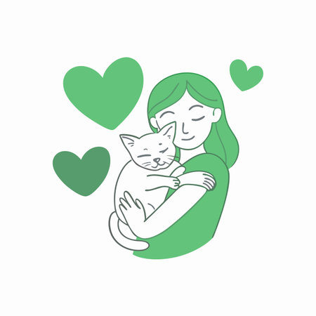 Minimalist girl hugging cat with love on white backgroundのイラスト素材