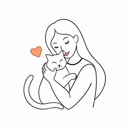 Minimalist girl hugging cat with love on white backgroundのイラスト素材