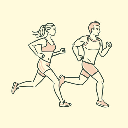 Minimalist male and female runners on white backgroundのイラスト素材