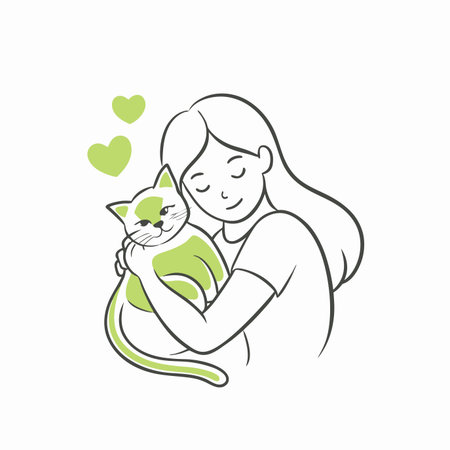 Minimalist girl hugging cat with love on white backgroundのイラスト素材