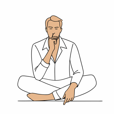 Minimalist man sitting pensive while smoking on white backgroundのイラスト素材