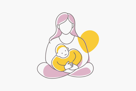 Minimalist mom and baby on white backgroundのイラスト素材