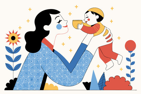 Minimalist mom and baby on white backgroundのイラスト素材