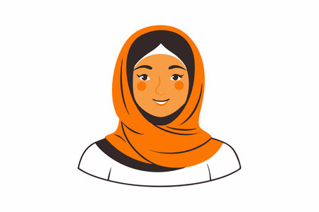 Minimalist muslim girl on white backgroundのイラスト素材