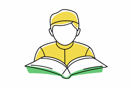 Minimalist muslim kid studying on white backgroundのイラスト素材