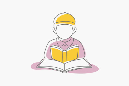 Minimalist muslim kid studying on white backgroundのイラスト素材