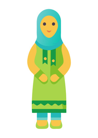 Minimalist muslim girl on white backgroundのイラスト素材