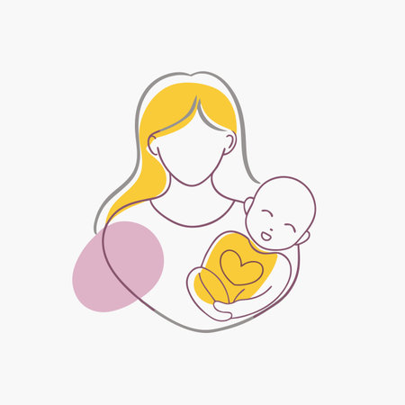 Minimalist mom and baby on white backgroundのイラスト素材