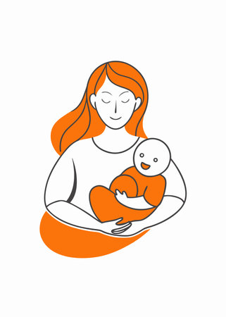 Minimalist mom and baby on white backgroundのイラスト素材