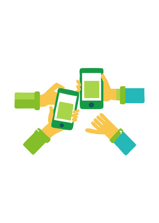 Minimalist people hand holding mobile phone on white backgroundのイラスト素材