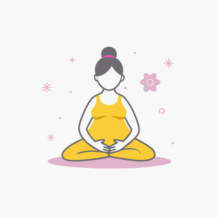 Minimalist pregnant woman is doing yoga on white backgroundのイラスト素材