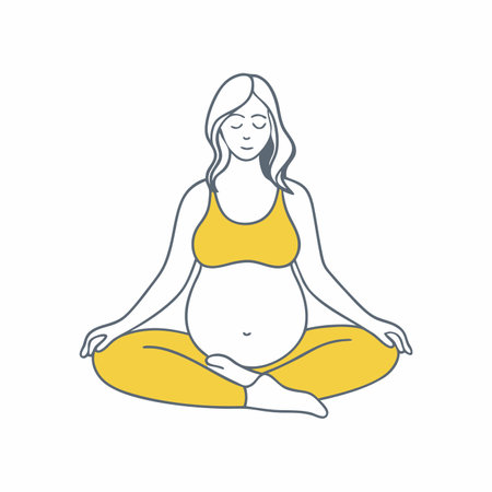 Minimalist pregnant woman is doing yoga on white backgroundのイラスト素材