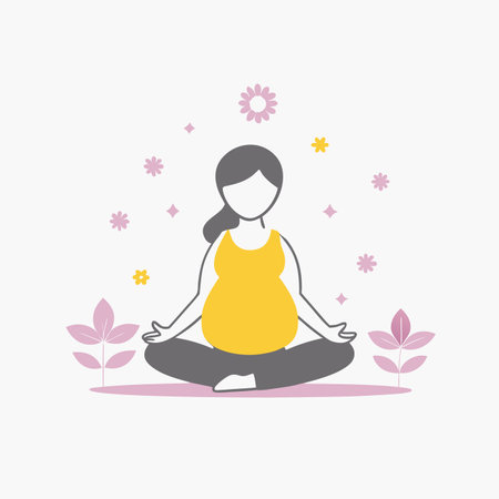 Minimalist pregnant woman is doing yoga on white backgroundのイラスト素材