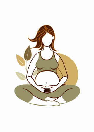Minimalist pregnant woman is doing yoga on white backgroundのイラスト素材