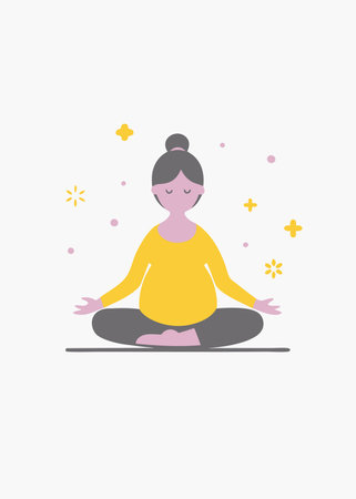 Minimalist pregnant woman is doing yoga on white backgroundのイラスト素材