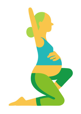 Minimalist pregnant woman is doing yoga on white backgroundのイラスト素材