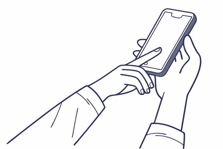 Minimalist people hand holding mobile phone on white backgroundのイラスト素材