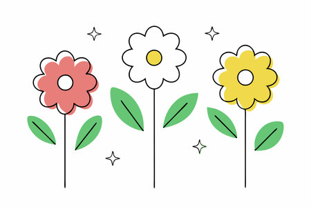 Hand drawn Flowers on white backgroundのイラスト素材