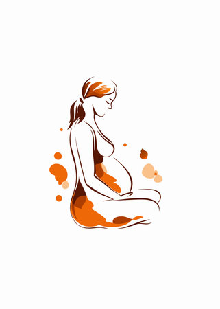 Illustration of watercolor pregnant women on white backgroundのイラスト素材