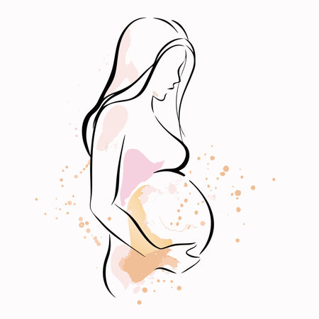 Illustration of watercolor pregnant women on white backgroundのイラスト素材