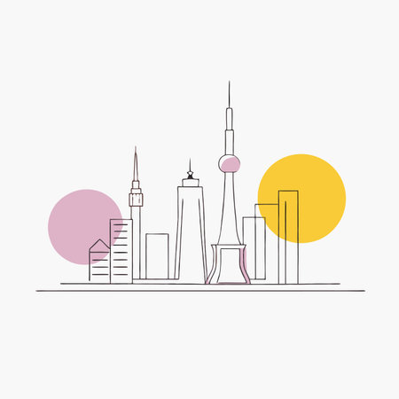 Minimalist city line illustration on white backgroundのイラスト素材