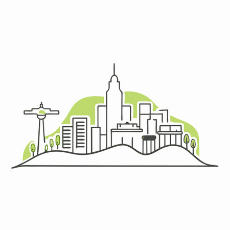 Minimalist city line illustration on white backgroundのイラスト素材