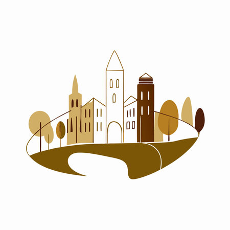 Minimalist city line illustration on white backgroundのイラスト素材