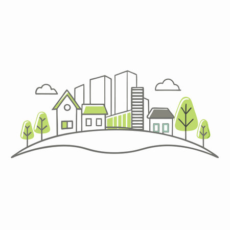 Minimalist city line illustration on white backgroundのイラスト素材