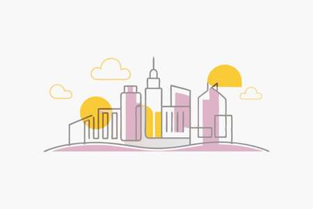 Minimalist city line illustration on white backgroundのイラスト素材