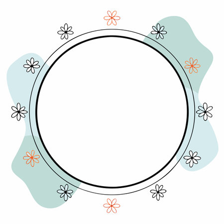 Minimalist Floral circle frame on white backgroundのイラスト素材