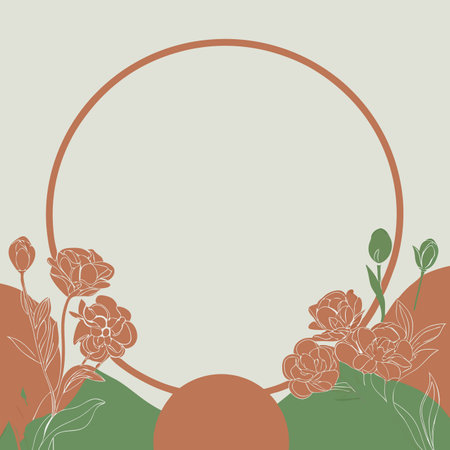 Minimalist Floral circle frame on white backgroundのイラスト素材