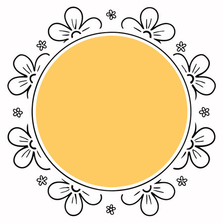 Minimalist Floral circle frame on white backgroundのイラスト素材