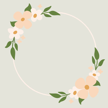 Minimalist Floral circle frame on white backgroundのイラスト素材