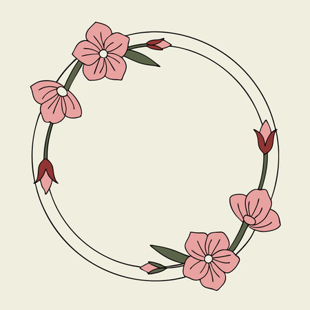 Minimalist Floral circle frame on white backgroundのイラスト素材