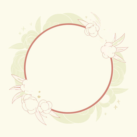 Minimalist Floral circle frame on white backgroundのイラスト素材