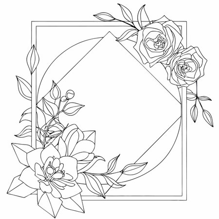 Minimalist floral geometric frame on white backgroundのイラスト素材