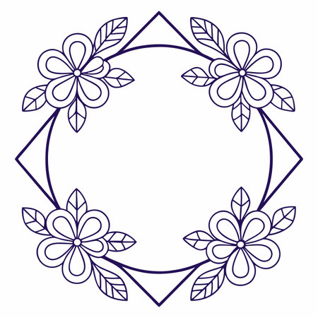 Minimalist floral geometric frame on white backgroundのイラスト素材