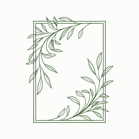 Minimalist leafy graceful frame for cards on white backgroundのイラスト素材