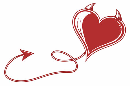 Minimalist Red devil heart on white backgroundのイラスト素材